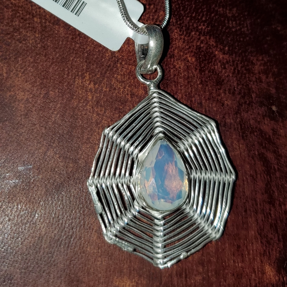 Milky Opal SpiderWeb SS 925 Pendant